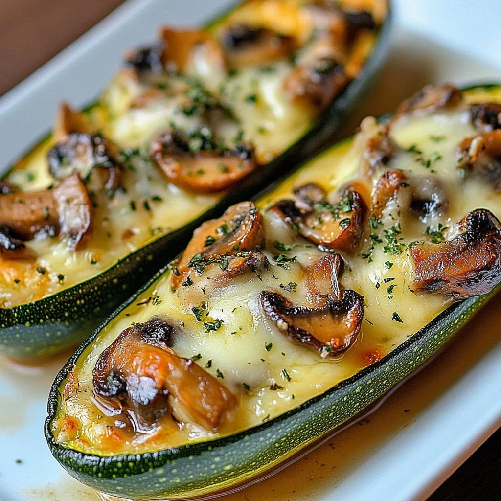 Spinach, Mushroom, and Ricotta Stuffed Zucchini
