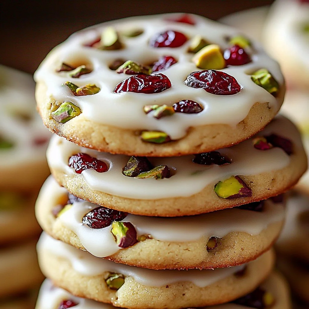 White Chocolate Drizzled Cranberry-Pistachio Shortbread Cookies